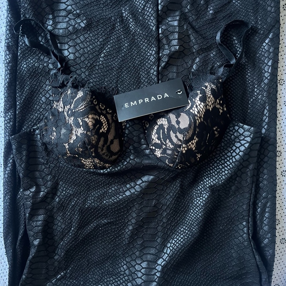 Chantria Black Lace Bustier Snake Skin Print Dress